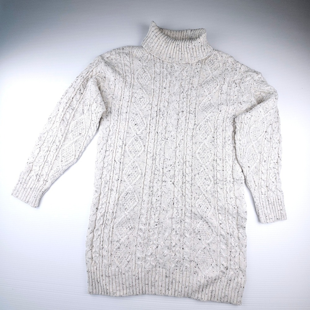 Le Lis Collection Cream Cable Knit Turtleneck Sweater Dress Speckled Oatmeal S